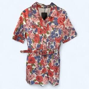 La Ros NWT Poppy Belted Safari Shorts Jumper Floral Linen size large fully lined